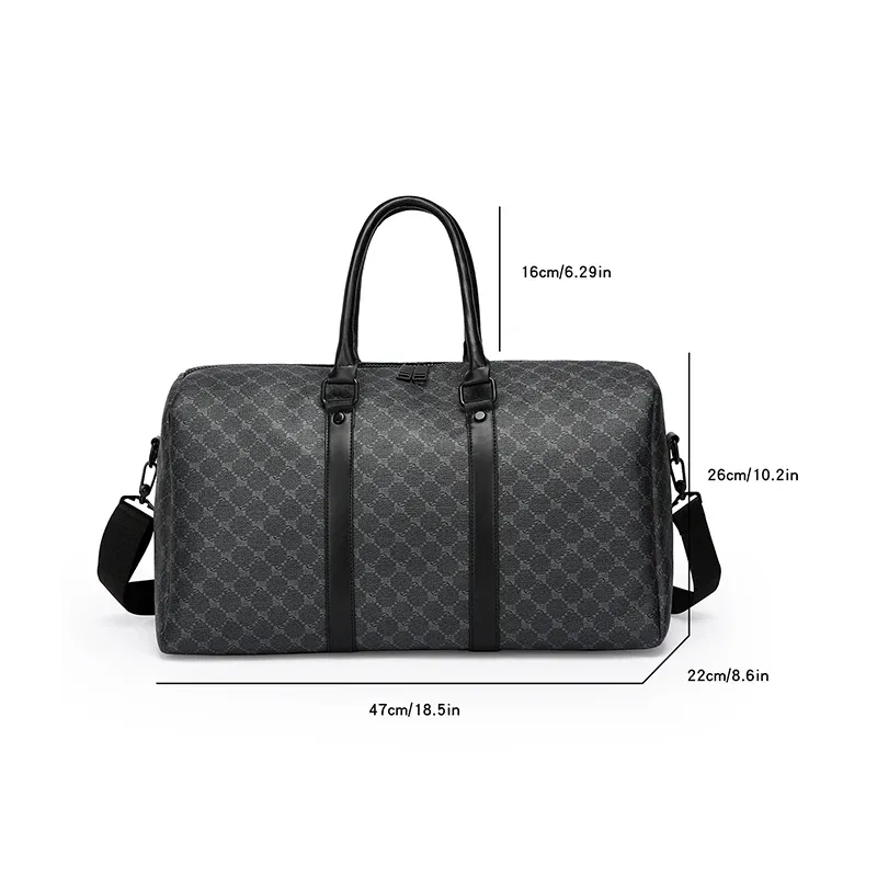 Sac de voyage noir pour homme, grande capacité, sac d'affaires classique à motif intégral, sac à bandoulière pour homme 6