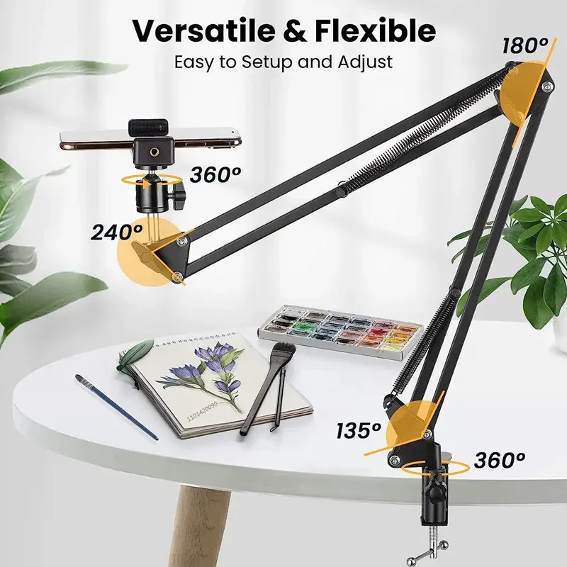 Trépied flexible à bras articulé pour smartphone, pliable, pour bureau, ordinateur portable, vidéo et diffusion en direct 2