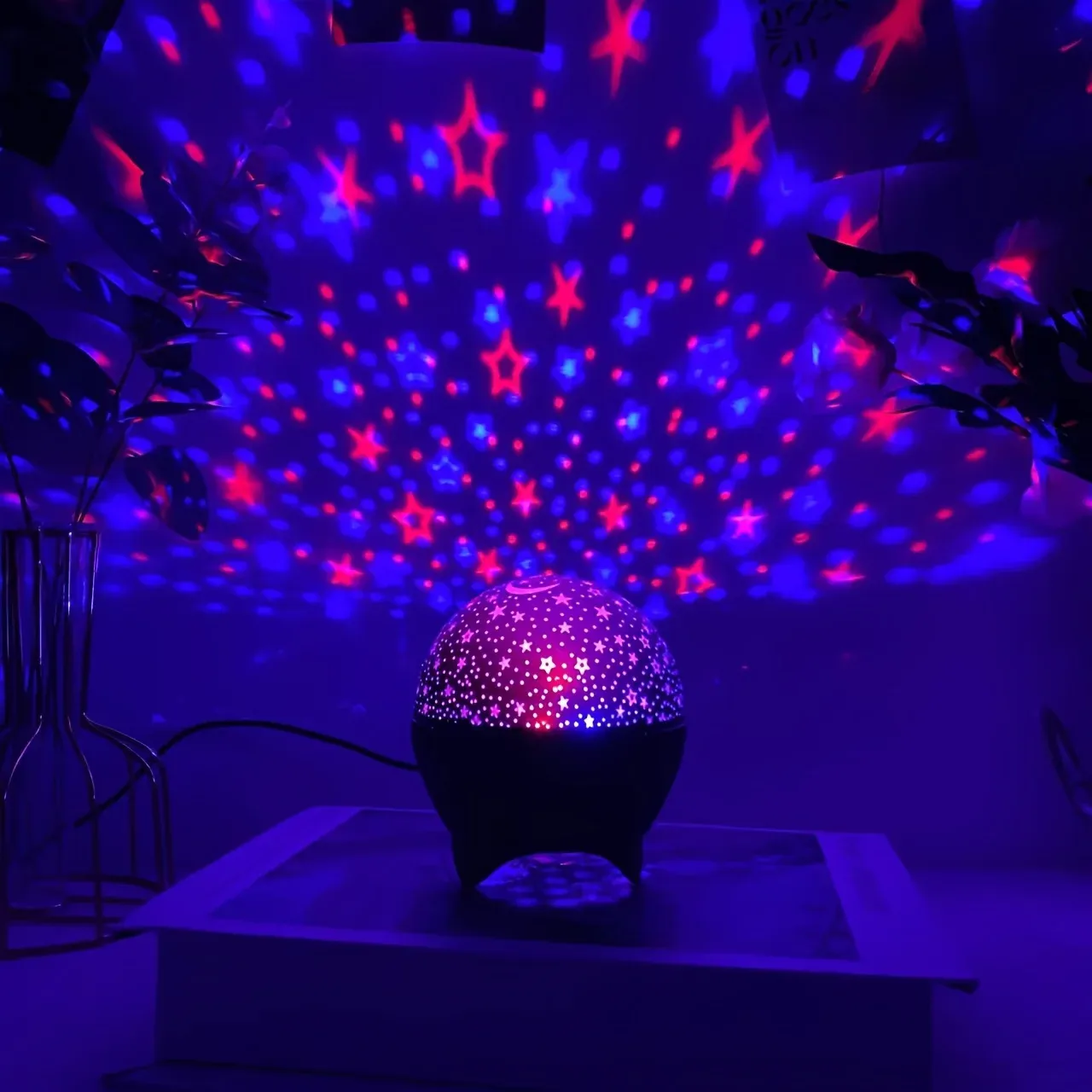 Projecteur LED Ciel Étoilé Galaxie Lune, Veilleuse USB 5V RGB à Changement Automatique de Couleurs, Lumière Ambiante pour Chambre d'Enfant et Fête d'Anniversaire 2