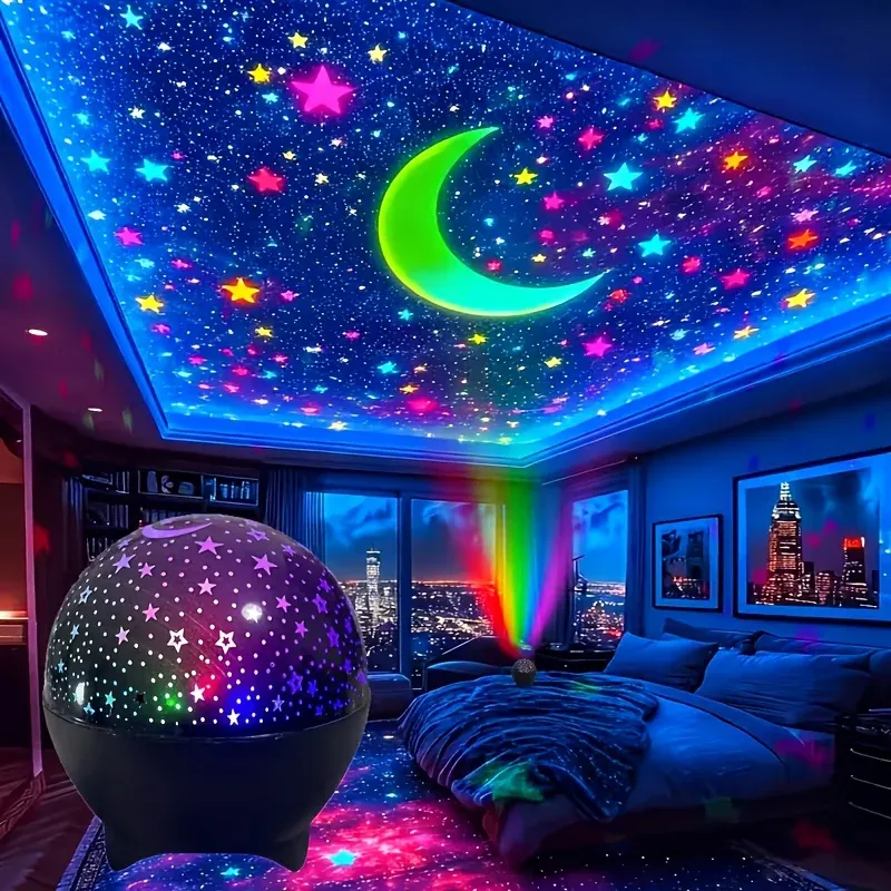 Projecteur LED Ciel Étoilé Galaxie Lune, Veilleuse USB 5V RGB à Changement Automatique de Couleurs, Lumière Ambiante pour Chambre d'Enfant et Fête d'Anniversaire 7