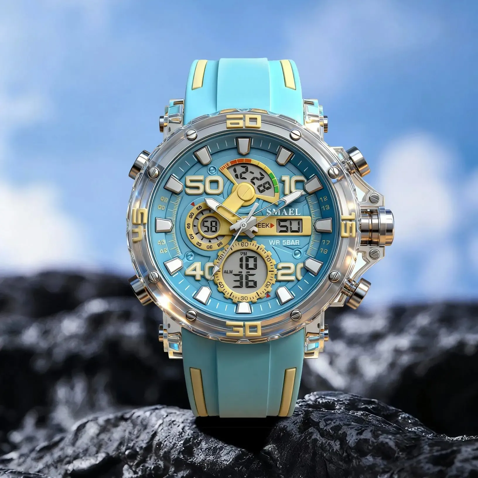 Montre militaire pour homme 2025, étanche 50 m, chronomètre, alarme et éclairage LED, montre digitale de sport 3
