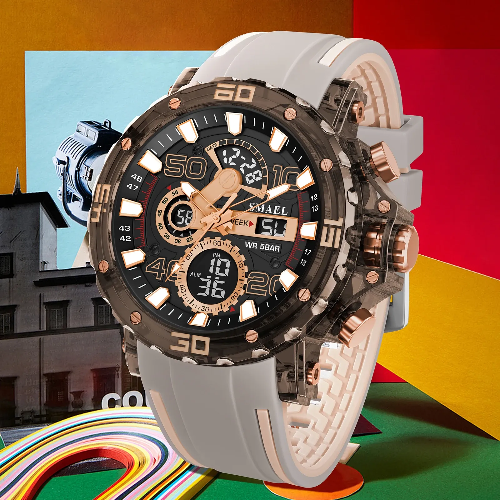 Montre militaire pour homme 2025, étanche 50 m, chronomètre, alarme et éclairage LED, montre digitale de sport 4