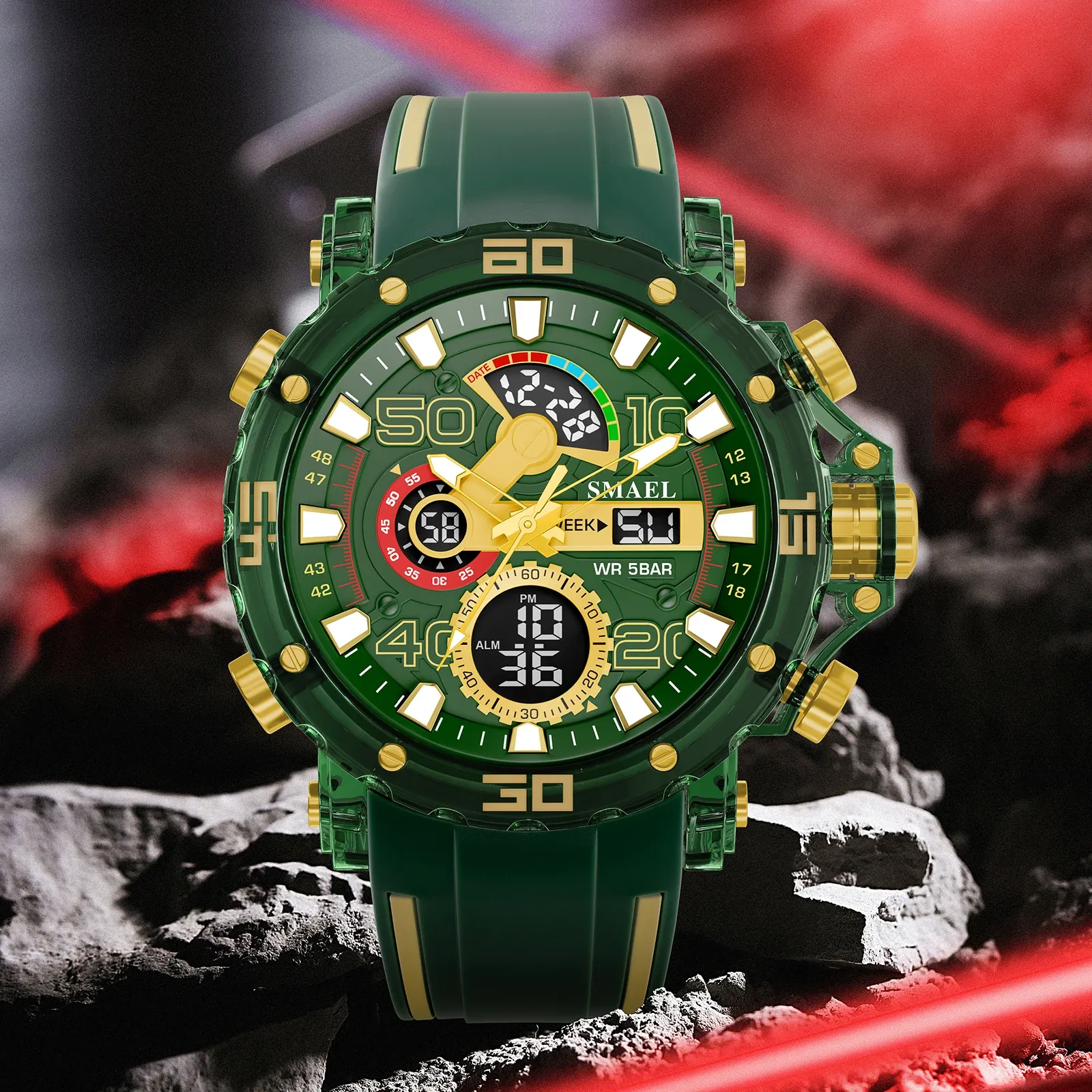Montre militaire pour homme 2025, étanche 50 m, chronomètre, alarme et éclairage LED, montre digitale de sport 5