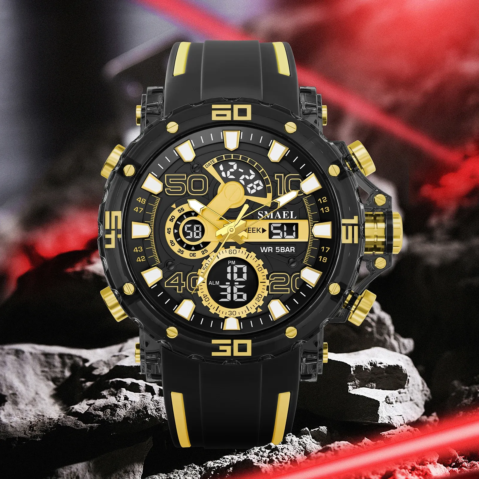 Montre militaire pour homme 2025, étanche 50 m, chronomètre, alarme et éclairage LED, montre digitale de sport 6
