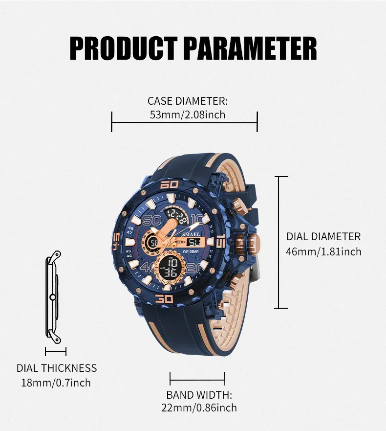 Montre militaire SMAEL, bracelet en silicone