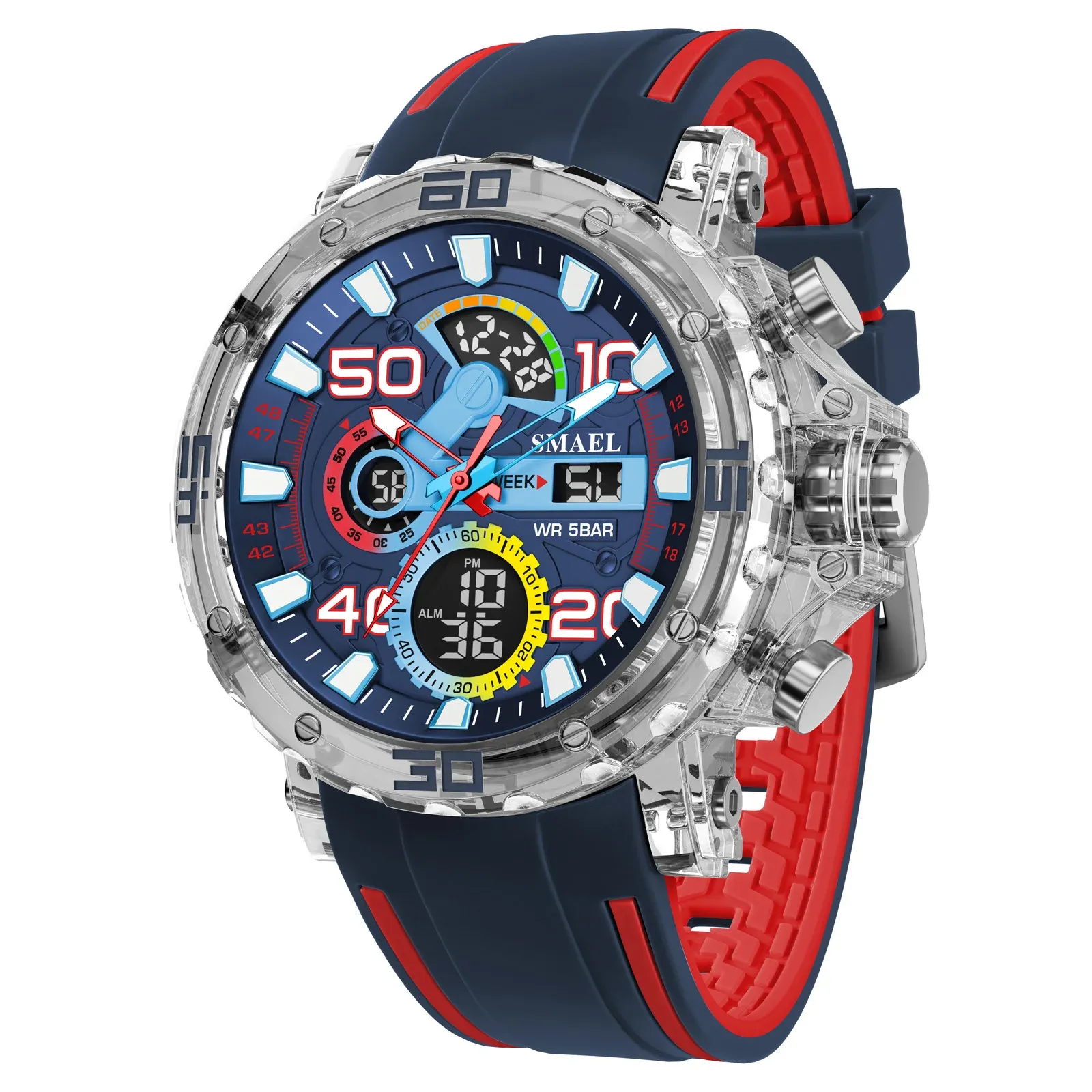 Montre militaire pour homme 2025, étanche 50 m, chronomètre, alarme et éclairage LED, montre digitale de sport 12