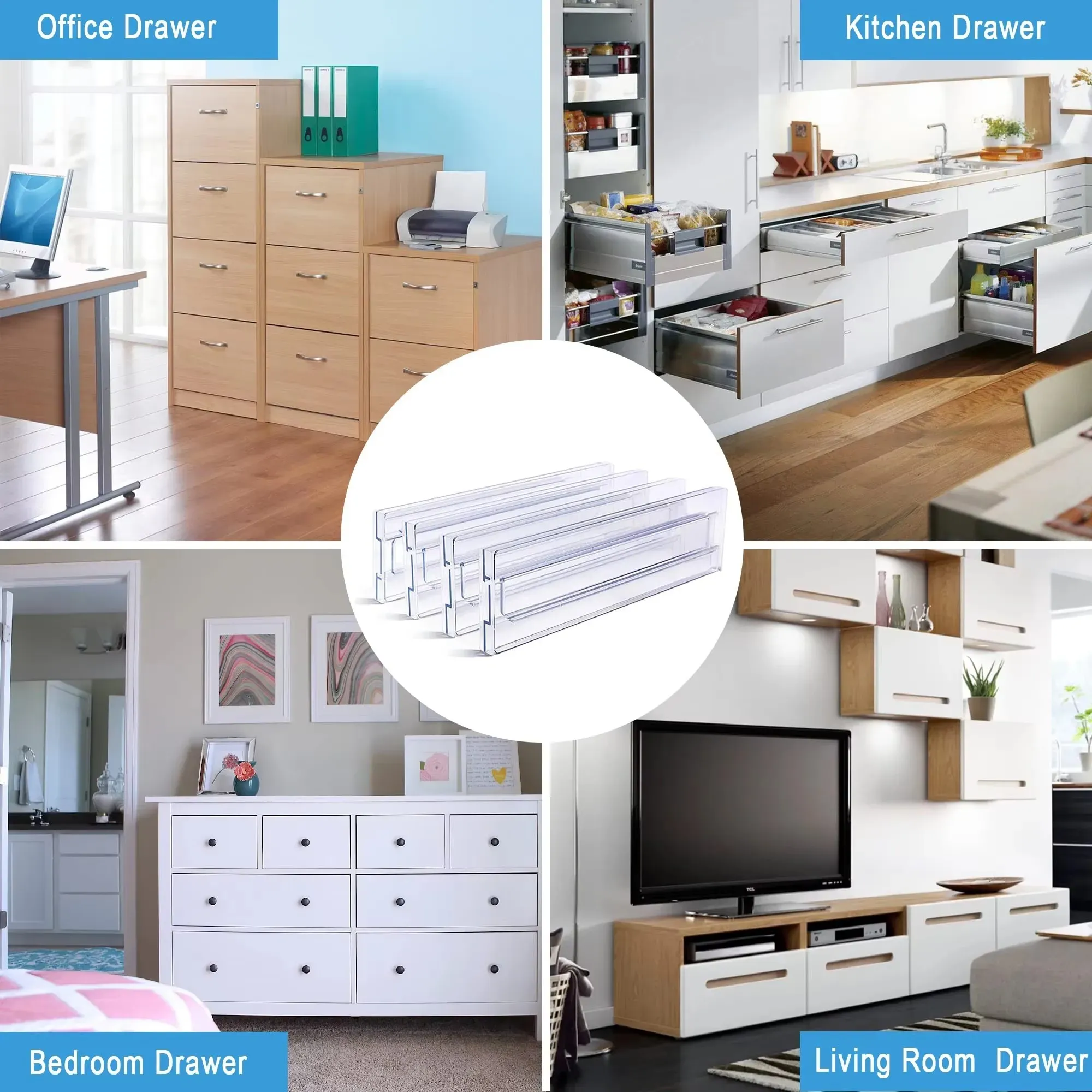 Séparateurs de tiroir pour garde-robe, lot de 1, 2, 4, 6 ou 8, organisateurs extensibles en plastique transparent pour tiroirs de cuisine 3
