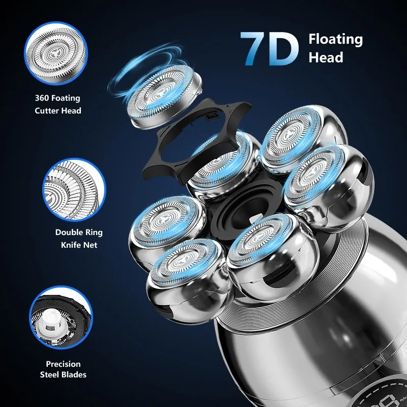 Têtes de rasage de rechange 7D pour rasoir électrique homme, 7 lames flottantes, lavables 3