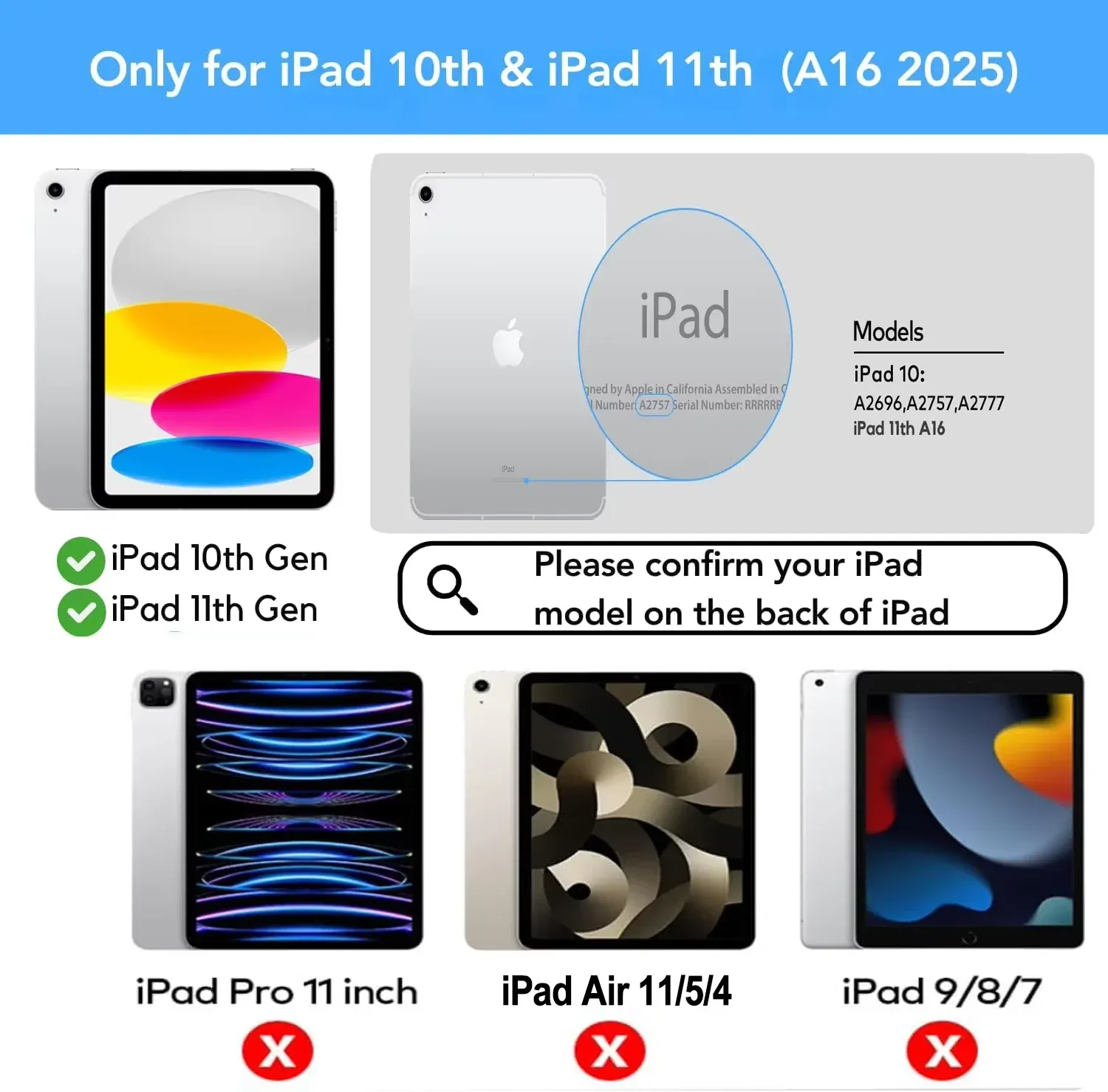 Clavier magique pour iPad 11e génération (A16, 2025) 11 pouces, modèles A3354 et A3355, avec étui pour iPad 10e génération (2022) 10,9 pouces, modèles A2696 et A2757 2