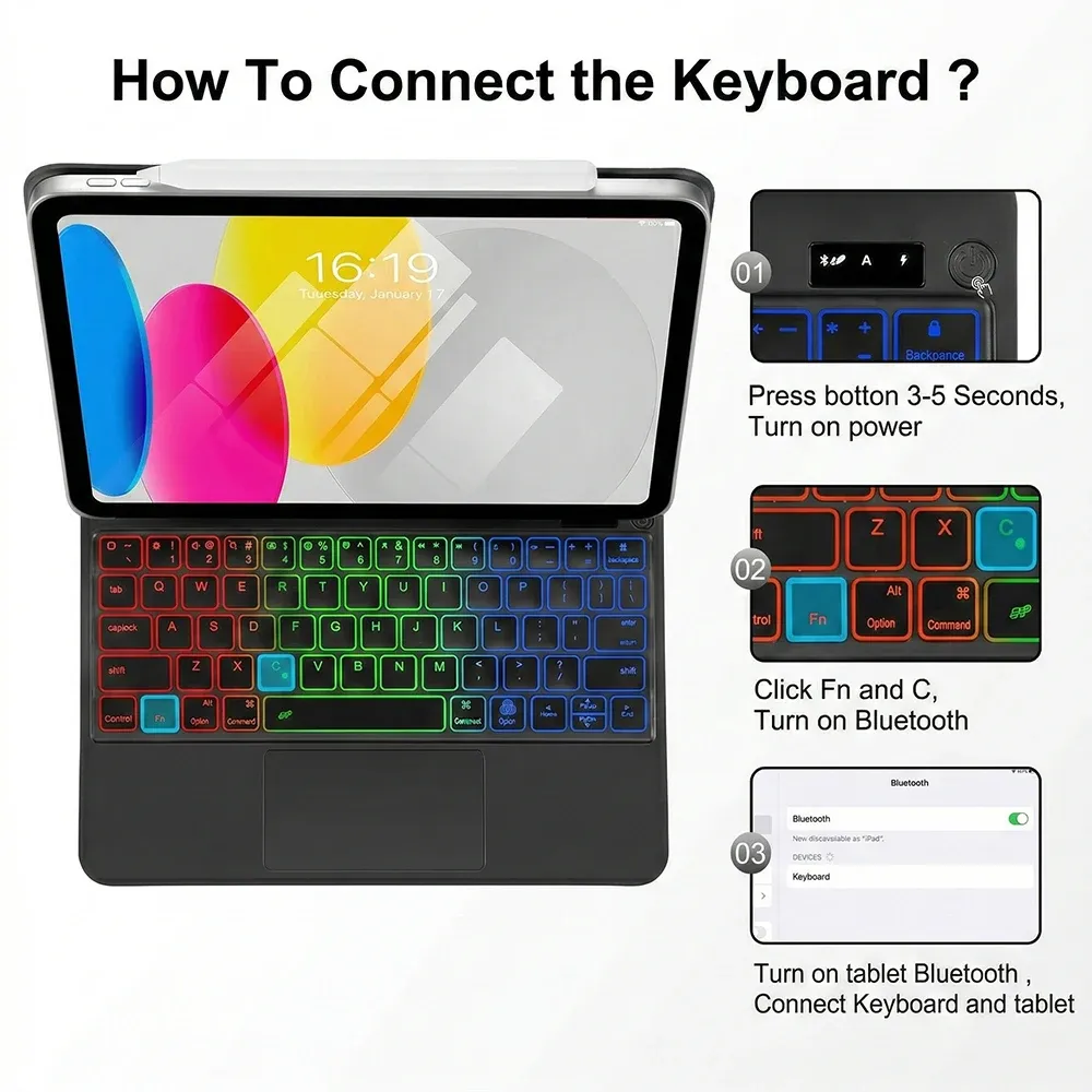 Clavier magique pour iPad 11e génération (A16, 2025) 11 pouces, modèles A3354 et A3355, avec étui pour iPad 10e génération (2022) 10,9 pouces, modèles A2696 et A2757 3