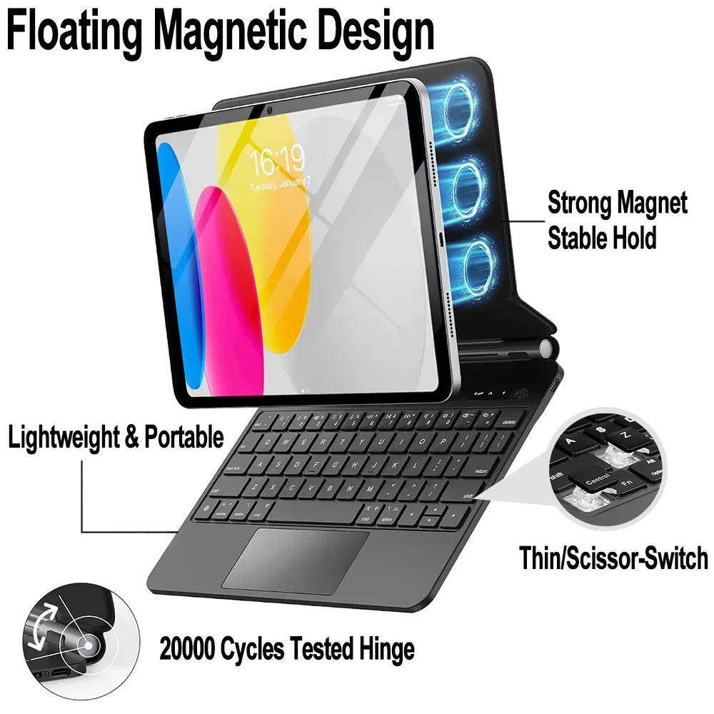 Clavier magique pour iPad 11e génération (A16, 2025) 11 pouces, modèles A3354 et A3355, avec étui pour iPad 10e génération (2022) 10,9 pouces, modèles A2696 et A2757 5