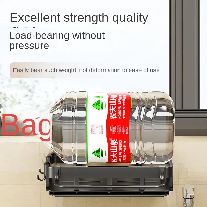 Porte-serviettes mural avec égouttoir à vaisselle, sans perçage, support éponge et bac à eau 6