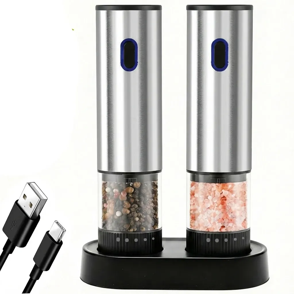 Moulin électrique automatique rechargeable pour sel et poivre, réglage externe de la mouture 7