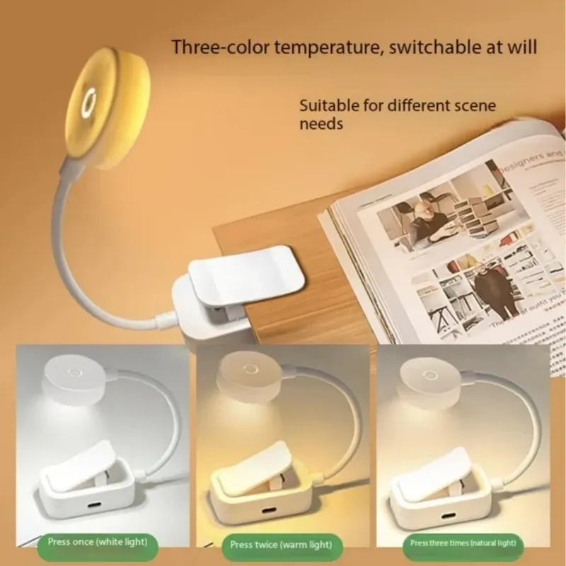 Lampe de lecture LED rechargeable et pliable, 3 modes d'éclairage, protection oculaire, intensité réglable, col flexible