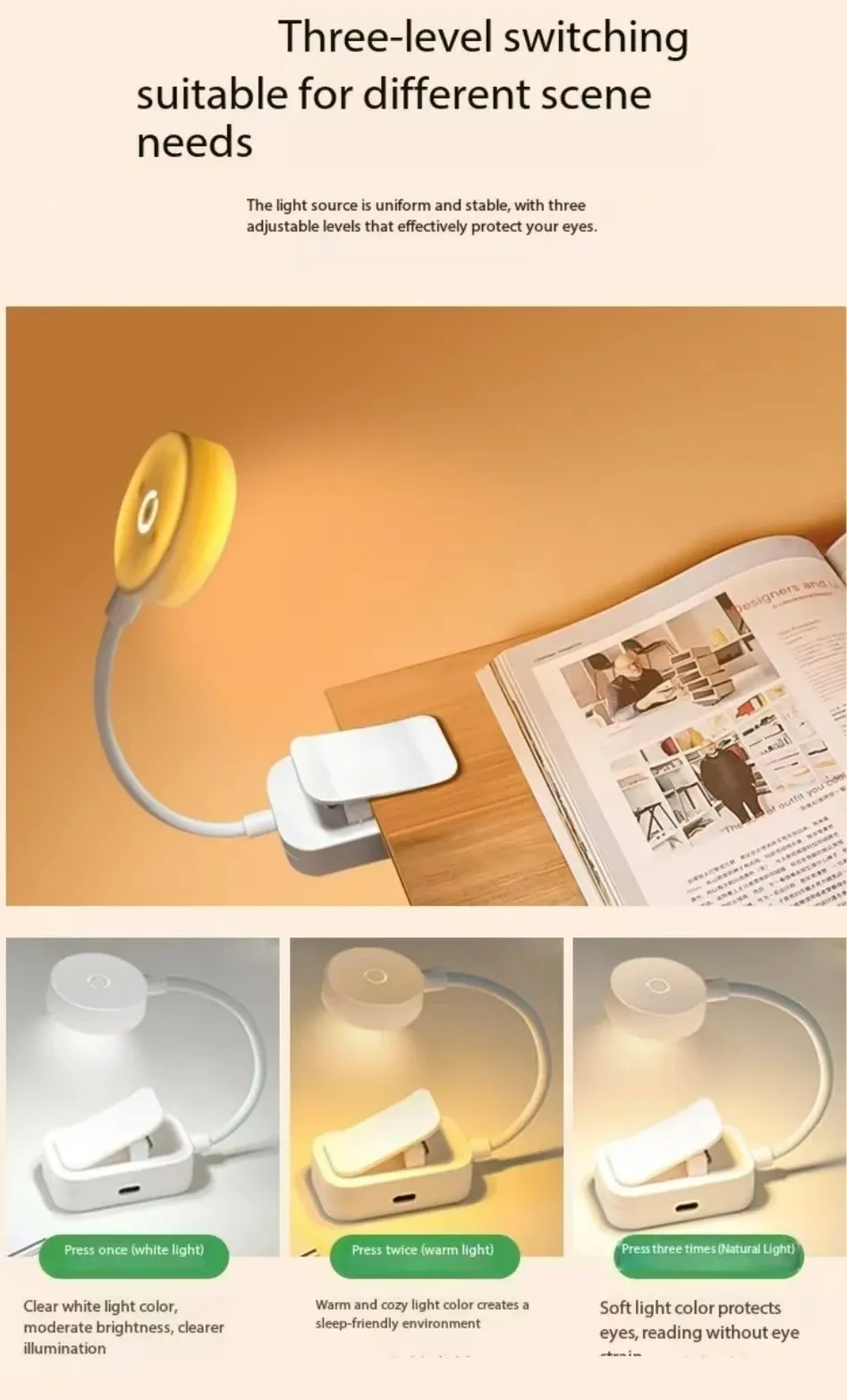 Lampe de lecture pliable, mise en situation