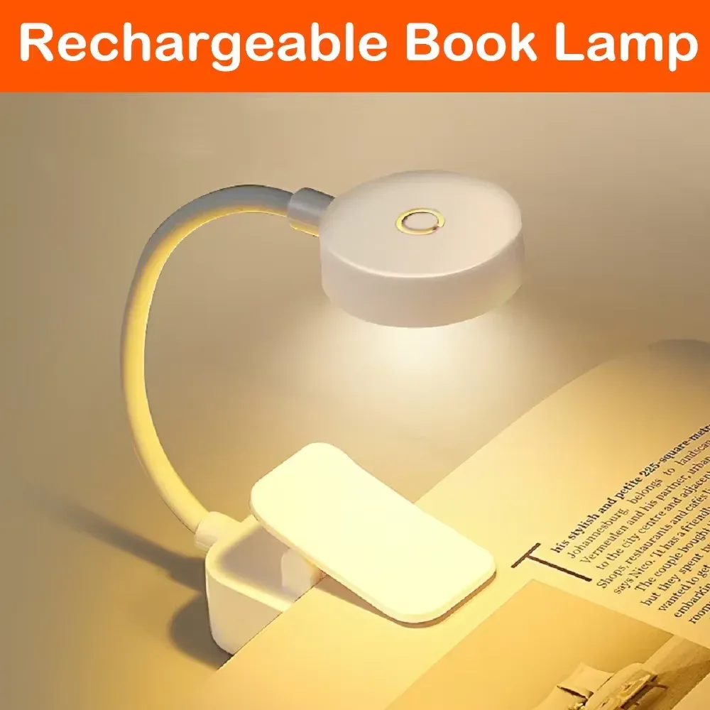 Lampe de lecture LED rechargeable et pliable, 3 modes d'éclairage, protection oculaire, intensité réglable, col flexible 8