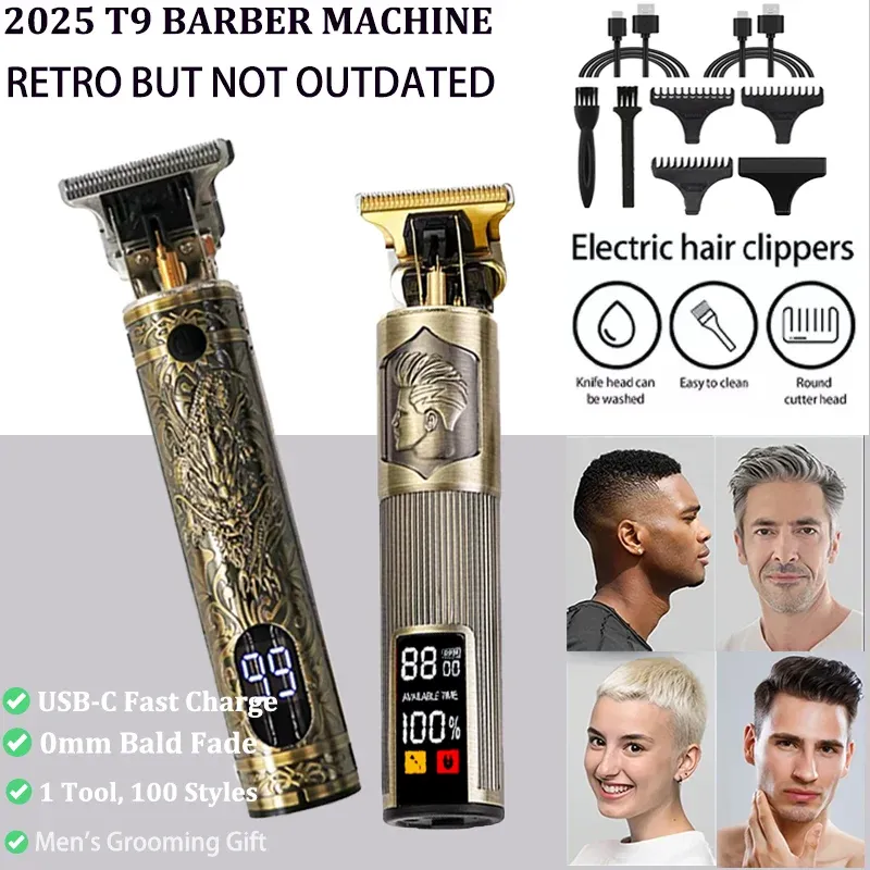 Tondeuse à cheveux électrique T9 avec accessoires, rasoir professionnel USB, tondeuse à cheveux sans fil 0 mm pour hommes, portable, pour une coupe à domicile 4