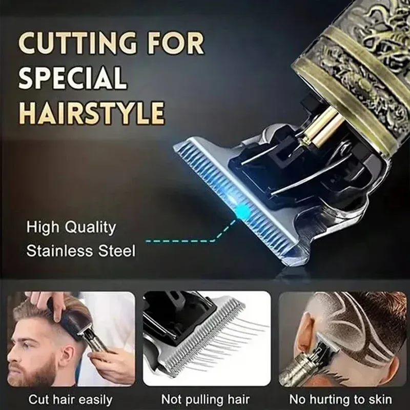 Tondeuse à cheveux électrique T9 avec accessoires, rasoir professionnel USB, tondeuse à cheveux sans fil 0 mm pour hommes, portable, pour une coupe à domicile 5