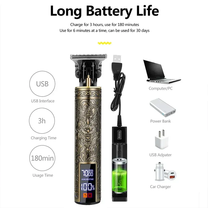 Tondeuse à cheveux électrique T9 avec accessoires, rasoir professionnel USB, tondeuse à cheveux sans fil 0 mm pour hommes, portable, pour une coupe à domicile 6