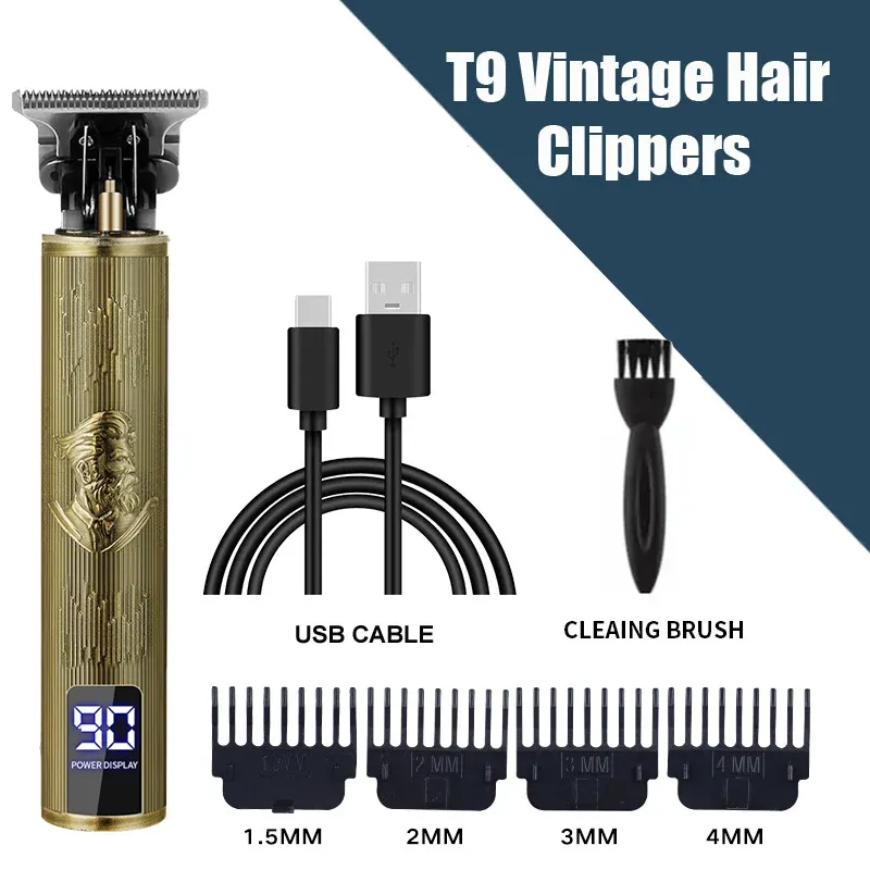 Tondeuse à cheveux électrique T9 avec accessoires, rasoir professionnel USB, tondeuse à cheveux sans fil 0 mm pour hommes, portable, pour une coupe à domicile 16