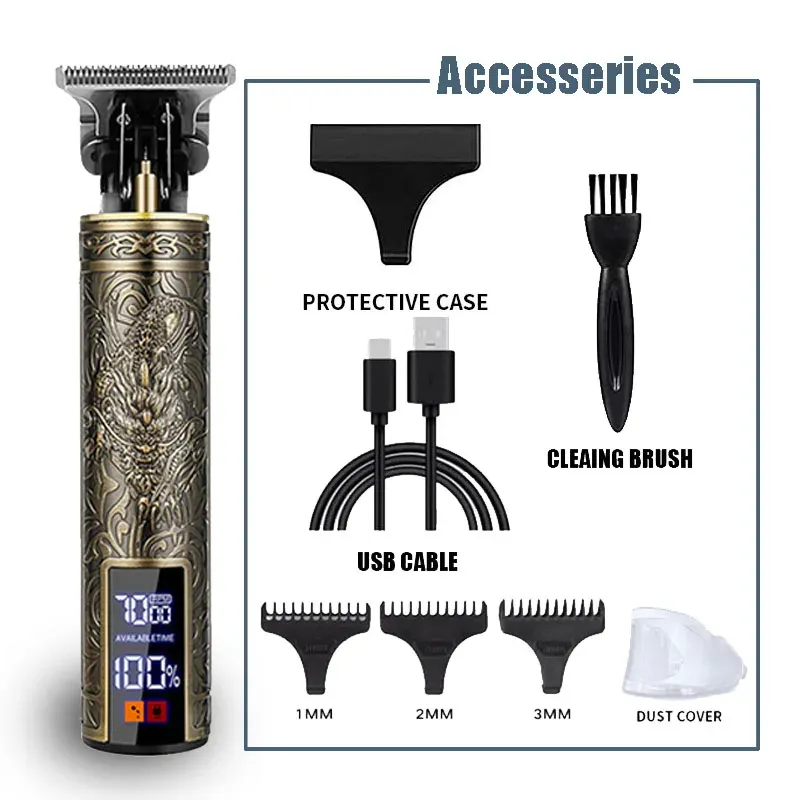 Tondeuse à cheveux électrique T9 avec accessoires, rasoir professionnel USB, tondeuse à cheveux sans fil 0 mm pour hommes, portable, pour une coupe à domicile 13