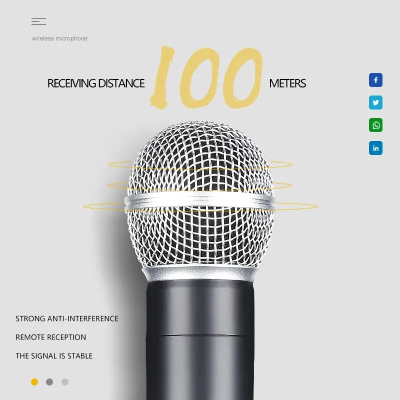 Microphone sans fil portatif à double canal, micro dynamique UHF à fréquence fixe pour karaoké, mariage et spectacle d'église 3