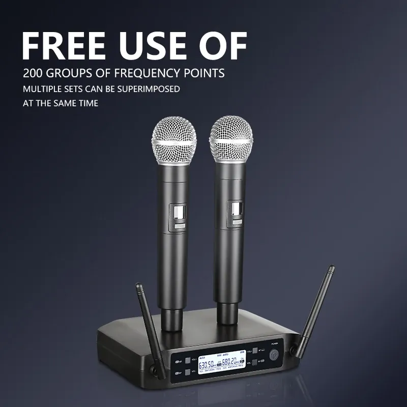 Microphone sans fil portatif à double canal, micro dynamique UHF à fréquence fixe pour karaoké, mariage et spectacle d'église 4