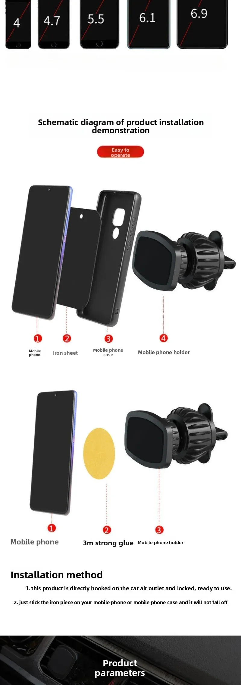 Support magnétique de téléphone pour voiture, maintien du téléphone