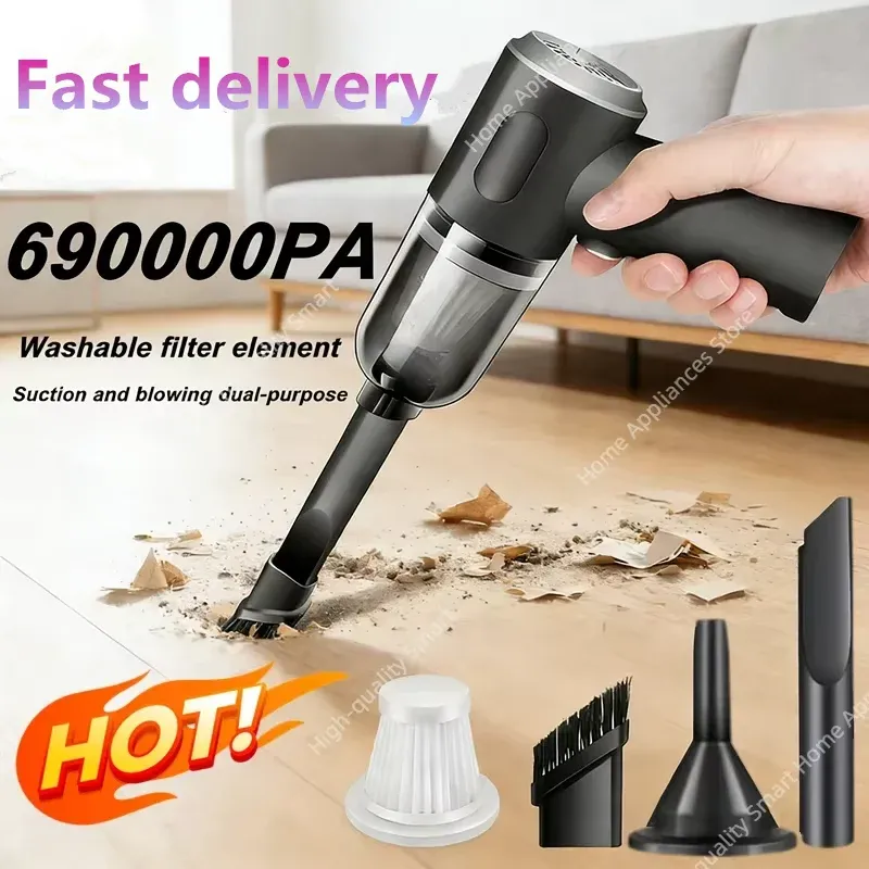 Aspirateur de voiture sans fil 690000 Pa, charge rapide 2 heures, aspirateur à main sans fil haute puissance à double usage, nettoyage à sec et humide, modèle 2026