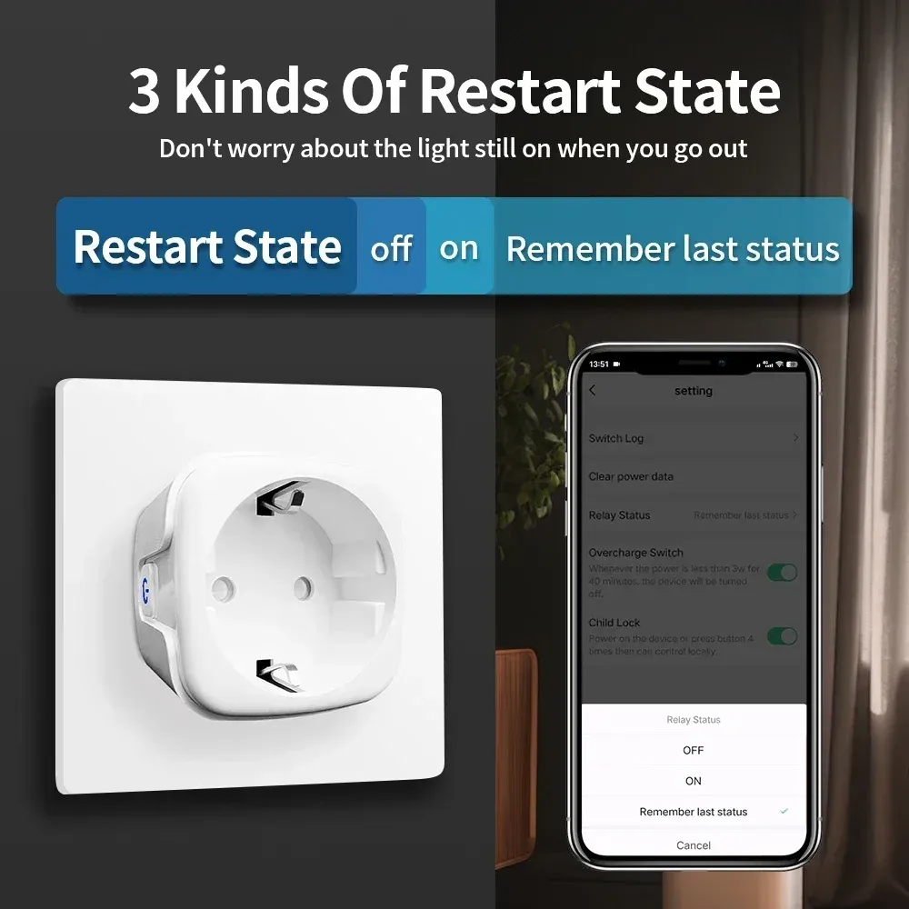 Prise connectée Tuya Wi-Fi/Zigbee 16/20 A avec surveillance de consommation, compatible Alexa, Google Home et Alice, contrôle vocal et via application 5