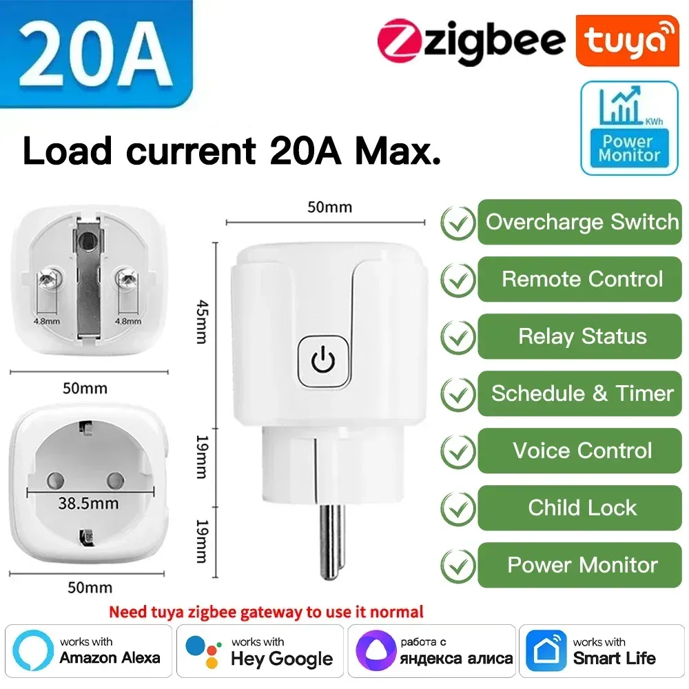 Prise connectée Tuya Wi-Fi/Zigbee 16/20 A avec surveillance de consommation, compatible Alexa, Google Home et Alice, contrôle vocal et via application 10