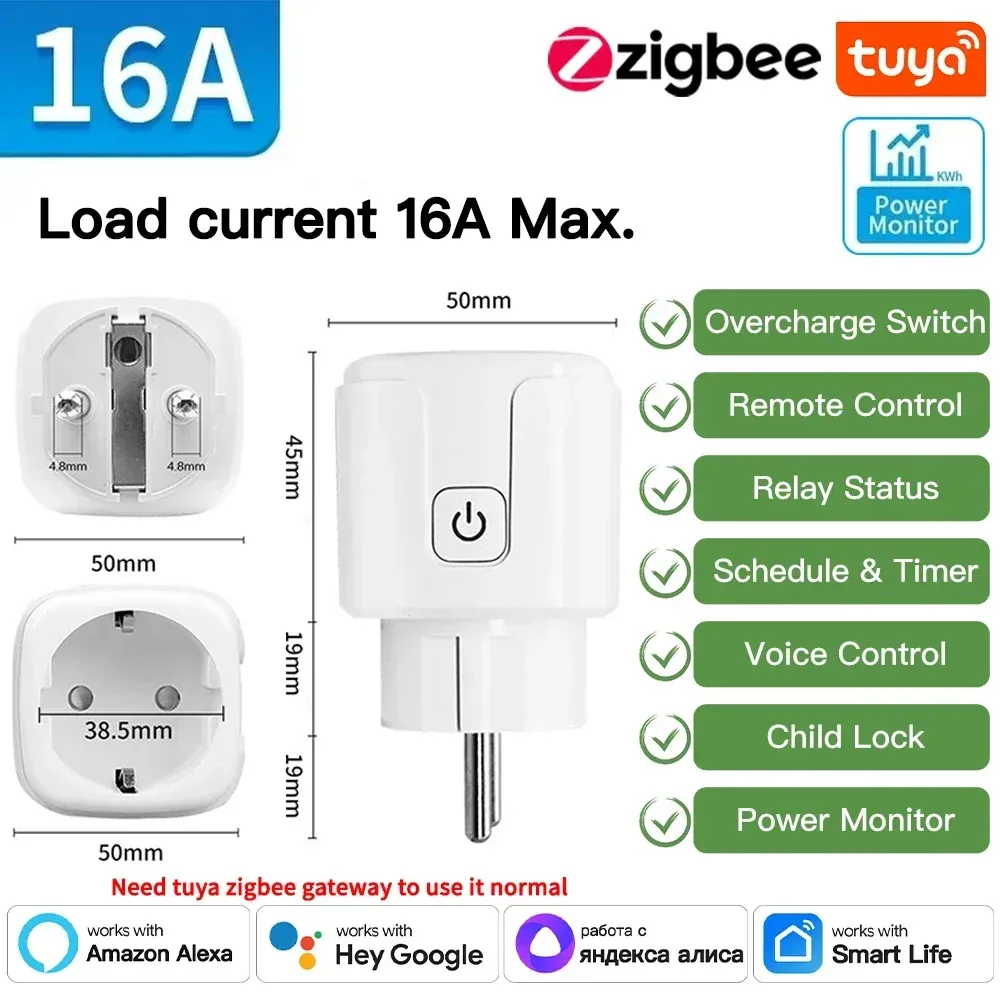 Prise connectée Tuya Wi-Fi/Zigbee 16/20 A avec surveillance de consommation, compatible Alexa, Google Home et Alice, contrôle vocal et via application 11