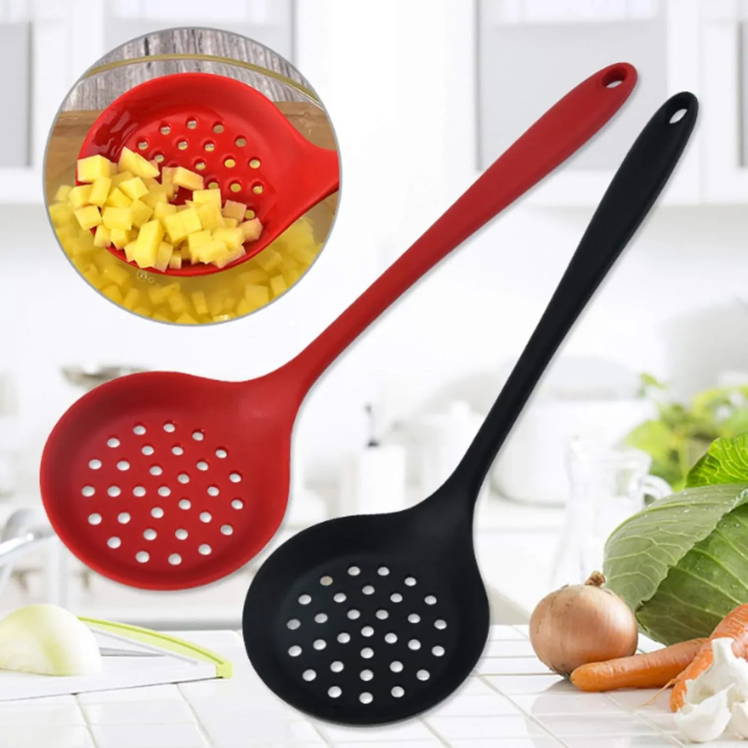 Écumoire en silicone antiadhésive, vue d'ensemble