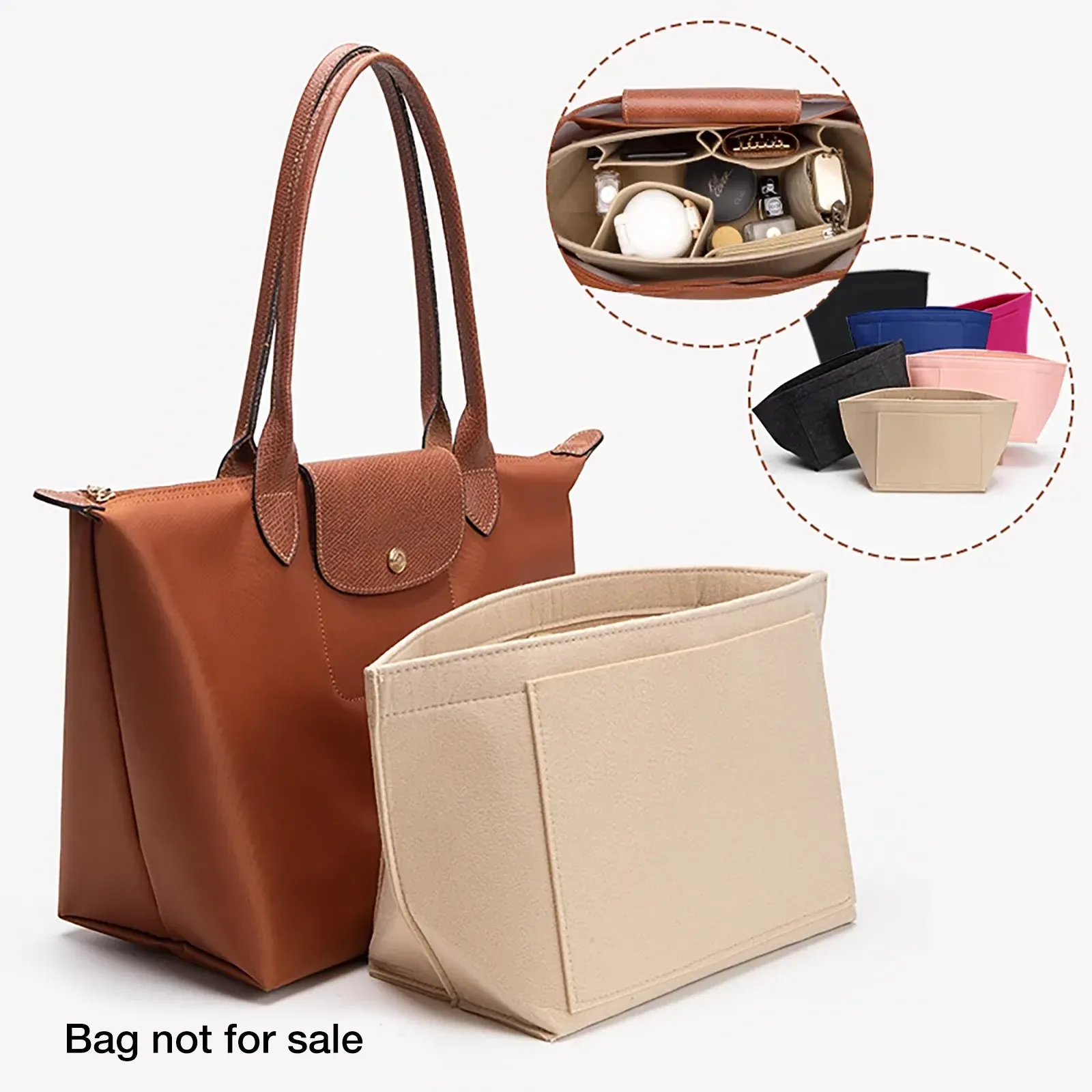 Insert de sac en feutre pour sac à main Longchamp, doublure et pochette à maquillage