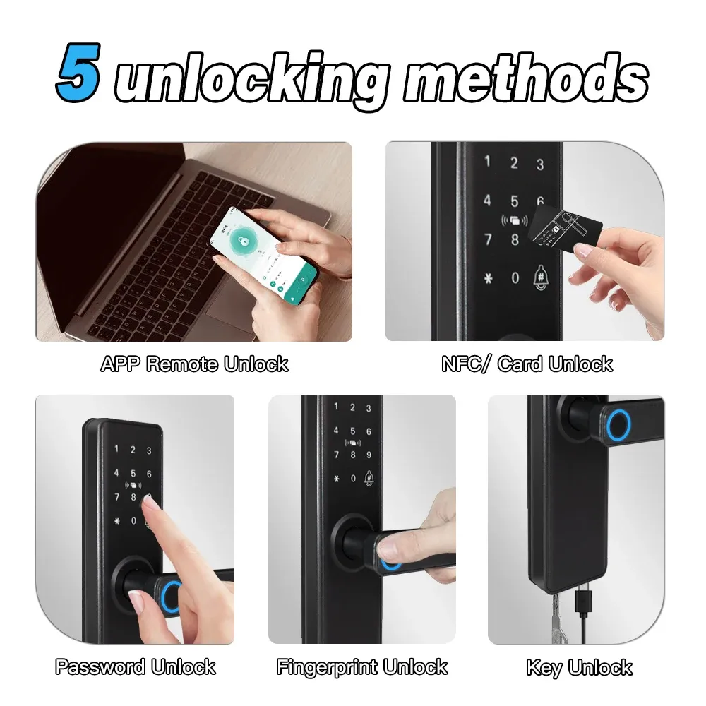 Serrure de porte intelligente Bluetooth à empreinte digitale, compatible application Tuya 3
