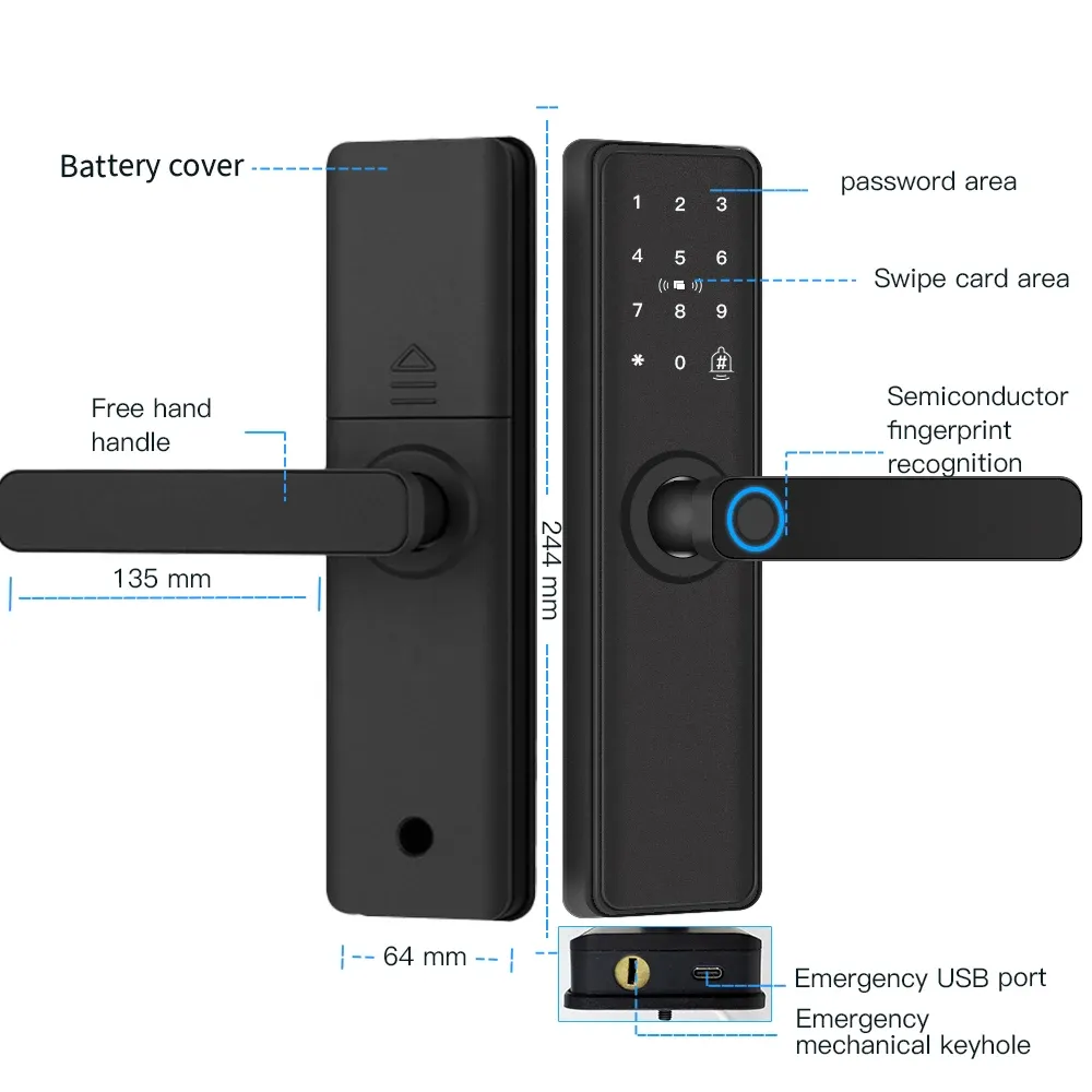 Serrure de porte intelligente Bluetooth à empreinte digitale, compatible application Tuya 2