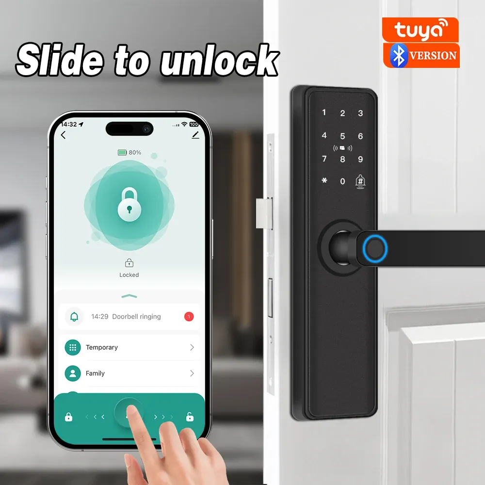 Serrure de porte intelligente Bluetooth à empreinte digitale, compatible application Tuya 5