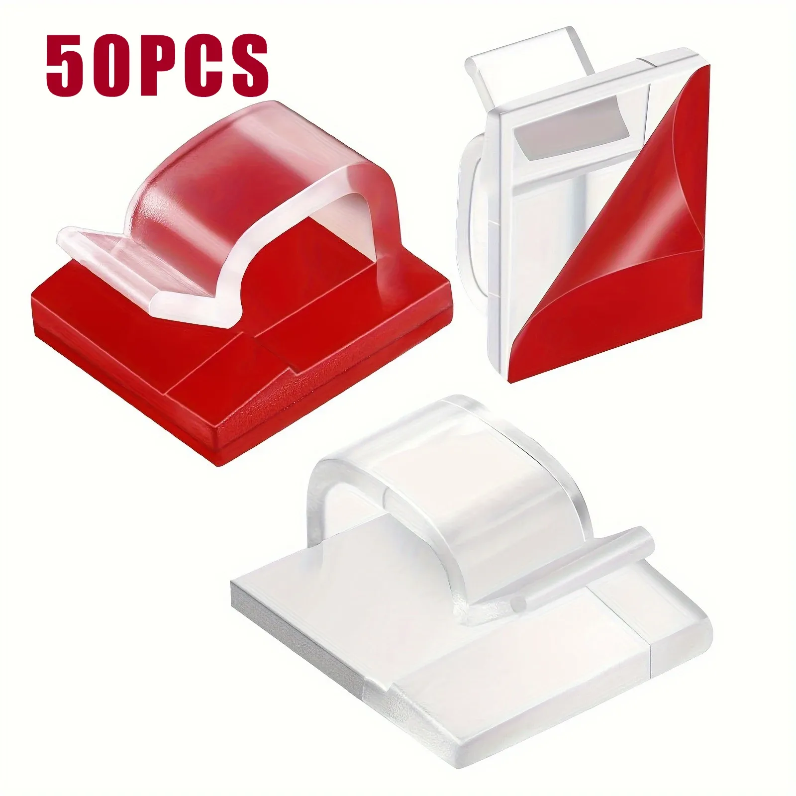 Clips adhésifs transparents pour câbles, organisateur de fils robuste pour la maison, le bureau, les murs et l'extérieur, lot de 10, 50 ou 100 10