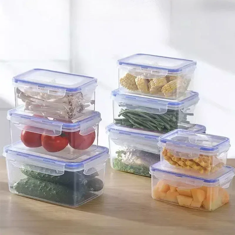 Boîte de rangement rectangulaire avec couvercle étanche pour réfrigérateur, bac à légumes en plastique, boîte à déjeuner compatible micro-ondes - Image 1