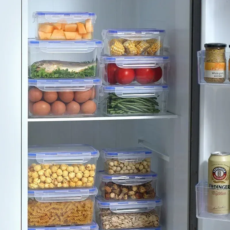 Boîte de rangement rectangulaire avec couvercle étanche pour réfrigérateur, bac à légumes en plastique, boîte à déjeuner compatible micro-ondes 2