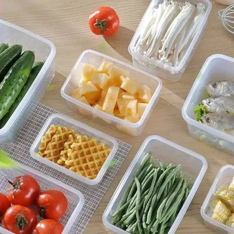 Boîte de rangement rectangulaire avec couvercle étanche pour réfrigérateur, bac à légumes en plastique, boîte à déjeuner compatible micro-ondes 6