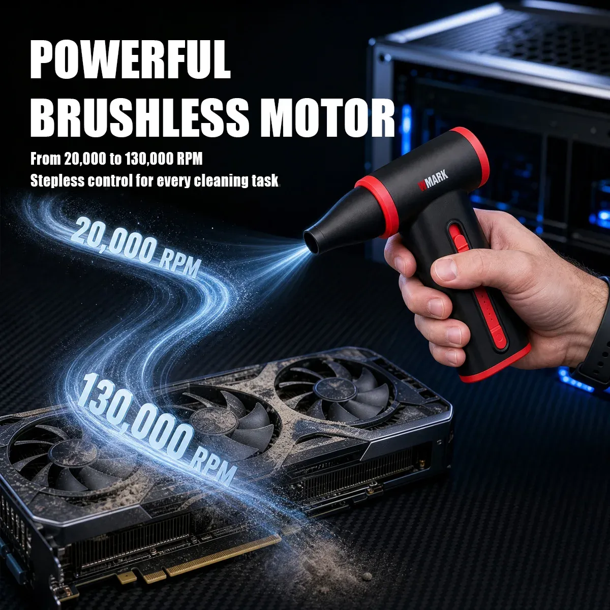 Sèche-cheveux professionnel WMARK sans fil, 130 000 tr/min, avec diffuseur et fonction aspirateur portable et souffleur de poussière, format mini pour utilisation extérieure, NG-TB001 2
