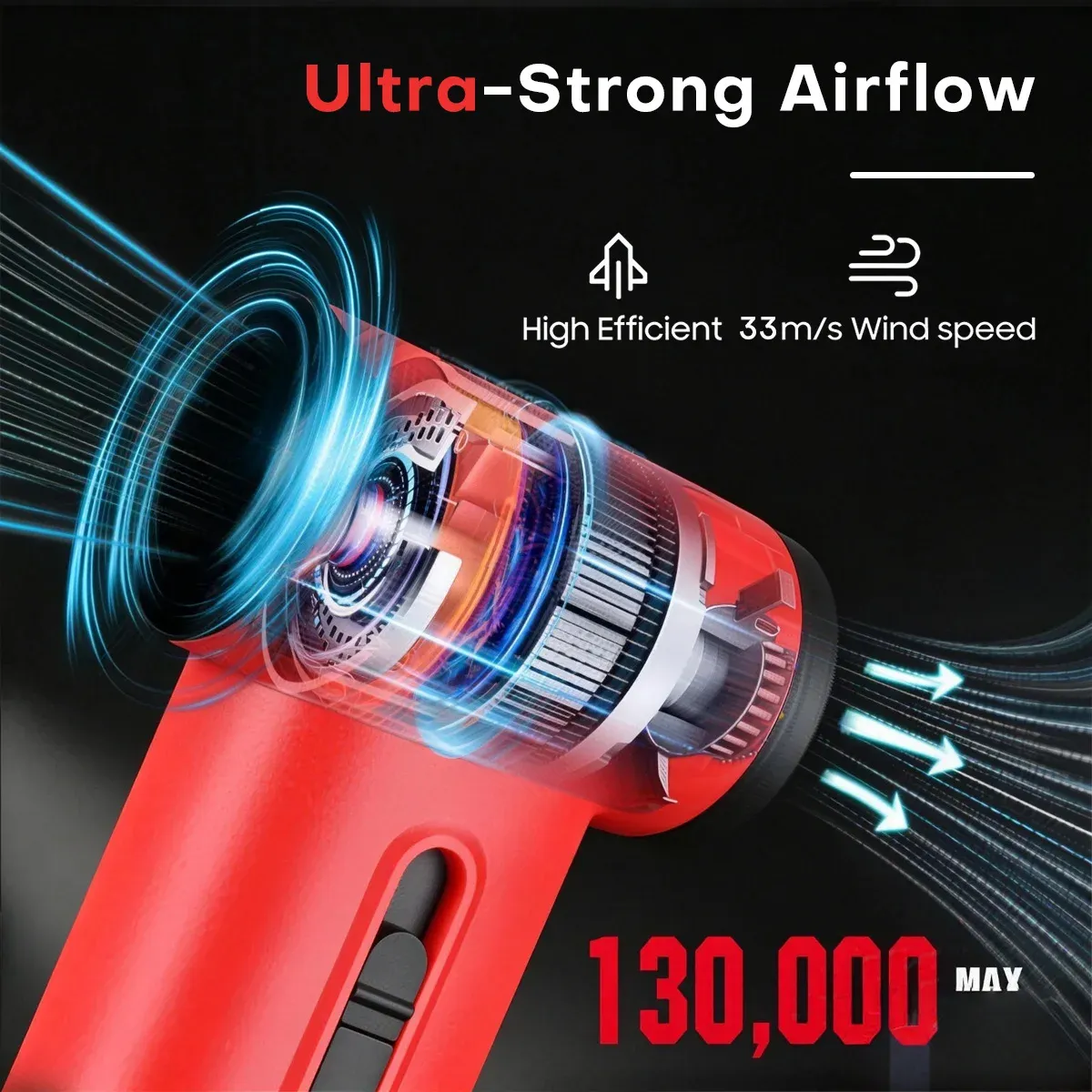 Sèche-cheveux professionnel WMARK sans fil, 130 000 tr/min, avec diffuseur et fonction aspirateur portable et souffleur de poussière, format mini pour utilisation extérieure, NG-TB001 3