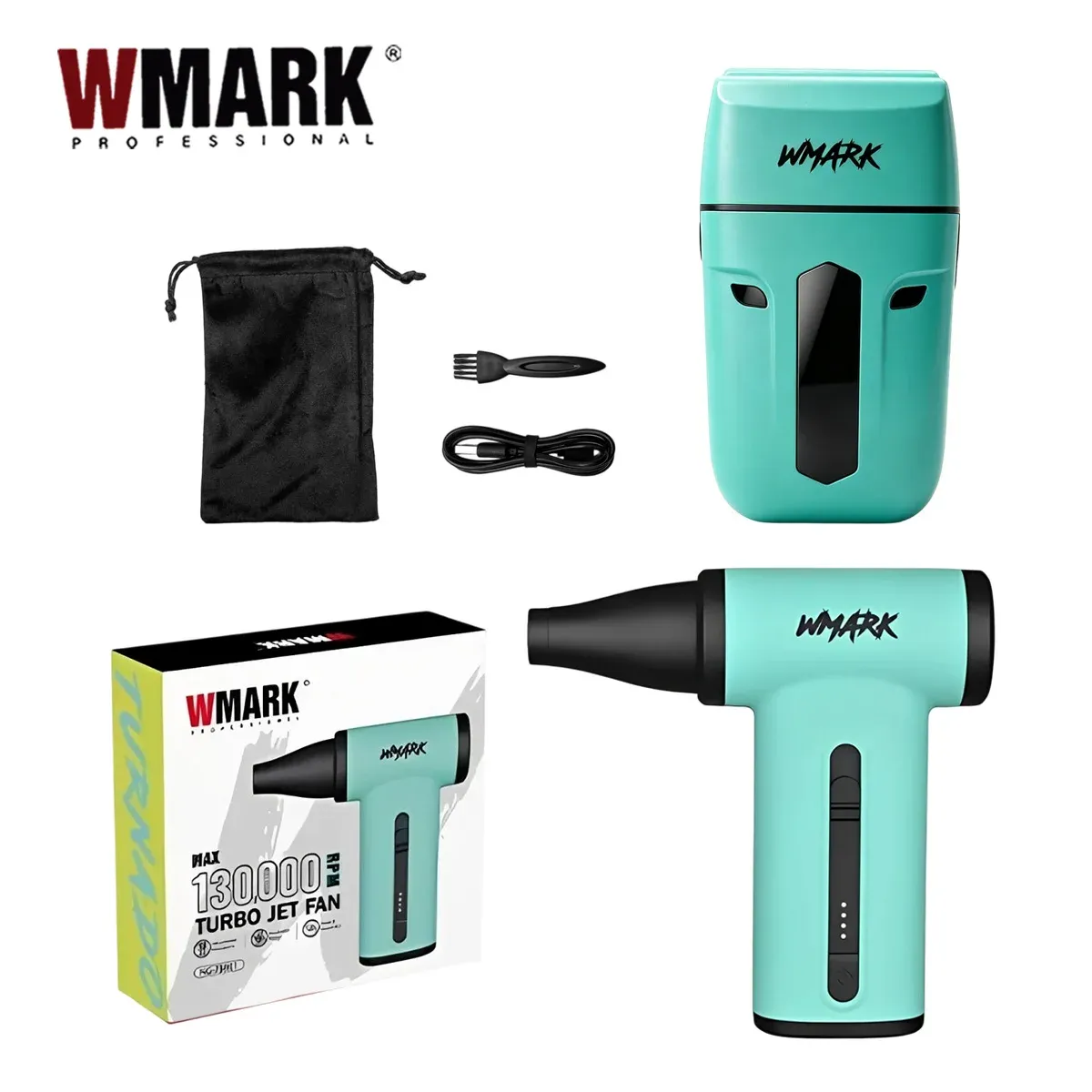 Sèche-cheveux professionnel WMARK sans fil, 130 000 tr/min, avec diffuseur et fonction aspirateur portable et souffleur de poussière, format mini pour utilisation extérieure, NG-TB001 11