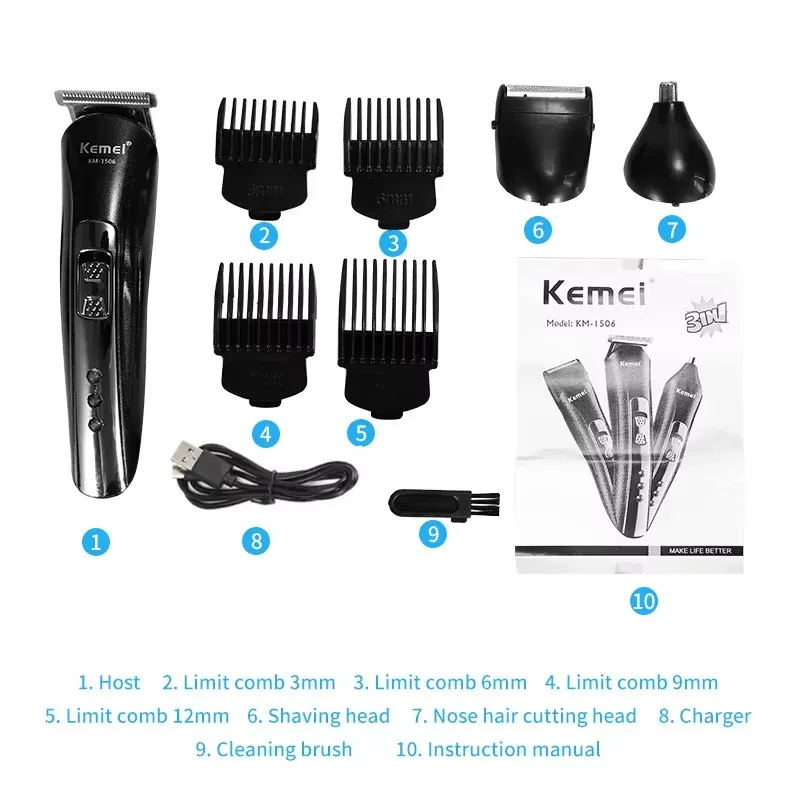 Tondeuse Kemei KM-1506 vue d'ensemble