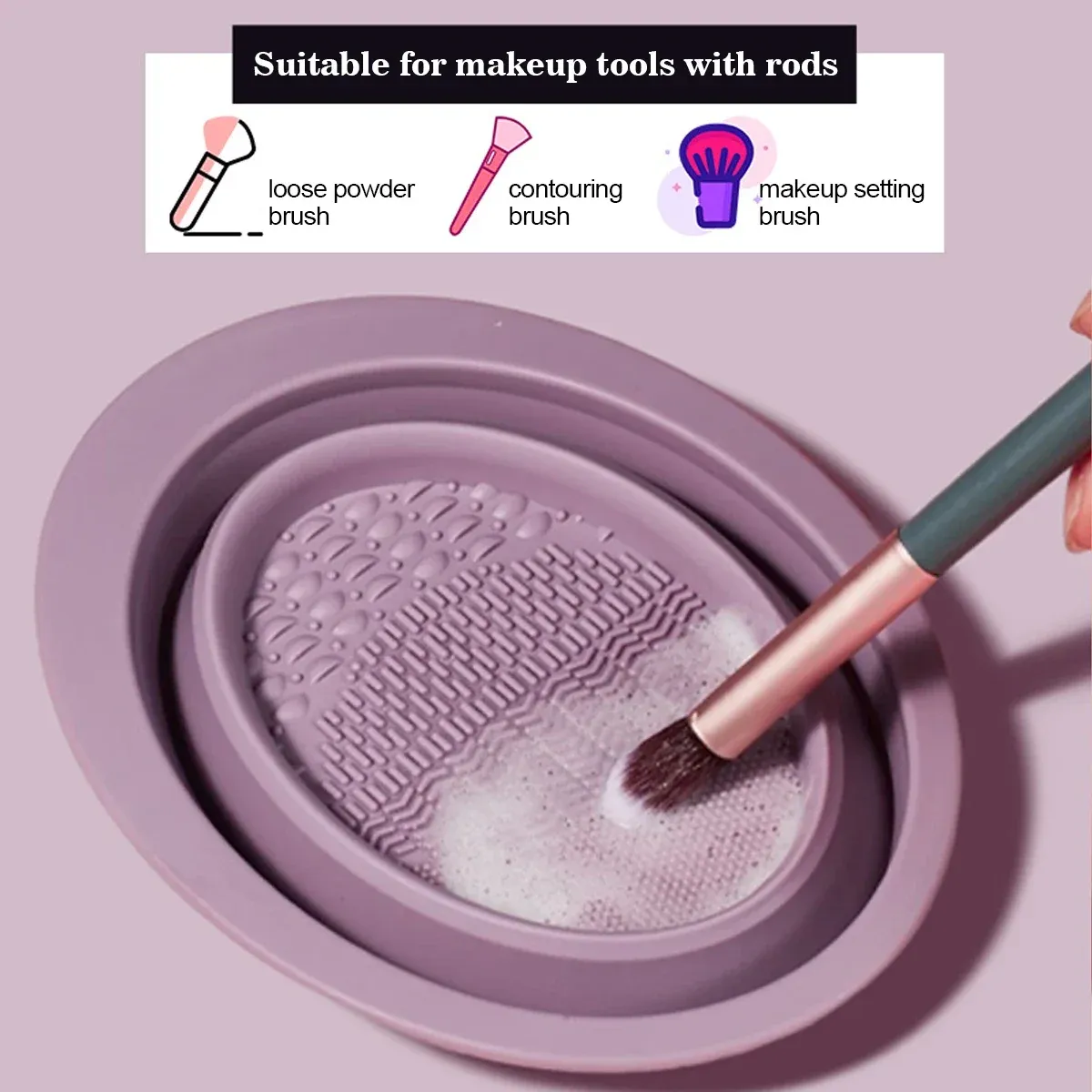 Nettoyeur de pinceaux de maquillage en silicone souple avec bol pliable et tapis de nettoyage - Image 1