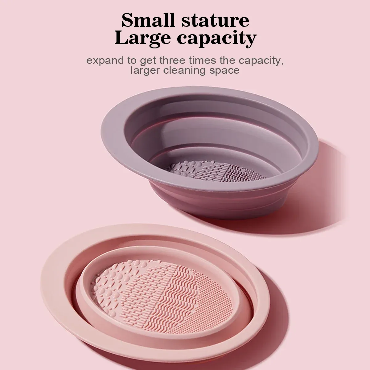 Nettoyeur de pinceaux de maquillage en silicone souple avec bol pliable et tapis de nettoyage 3