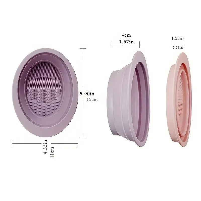 Nettoyeur de pinceaux de maquillage en silicone souple avec bol pliable et tapis de nettoyage 6
