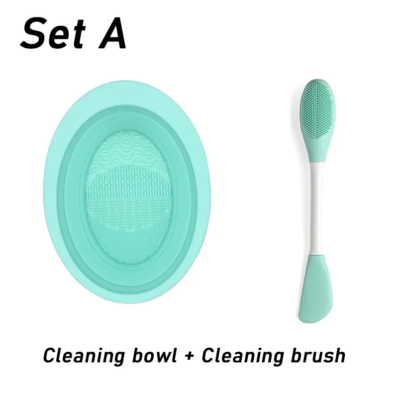 Nettoyeur de pinceaux de maquillage en silicone souple avec bol pliable et tapis de nettoyage 9