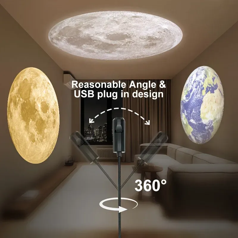 Projecteur USB à scènes rotatives avec lampe lunaire pour décoration murale et plafond 4